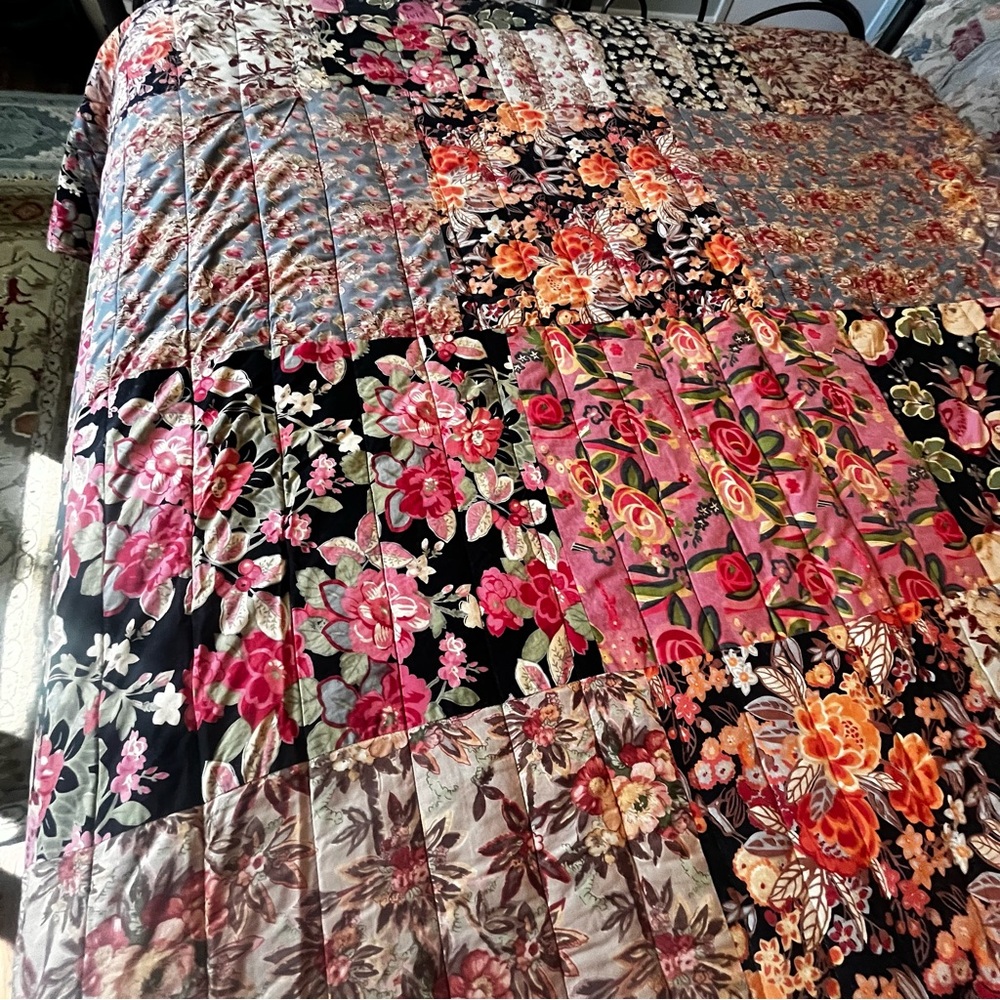 Anthropologie Rare Vintage Y2K Vibrant Floral Boho Quilt Queen - Picture 5 of 15